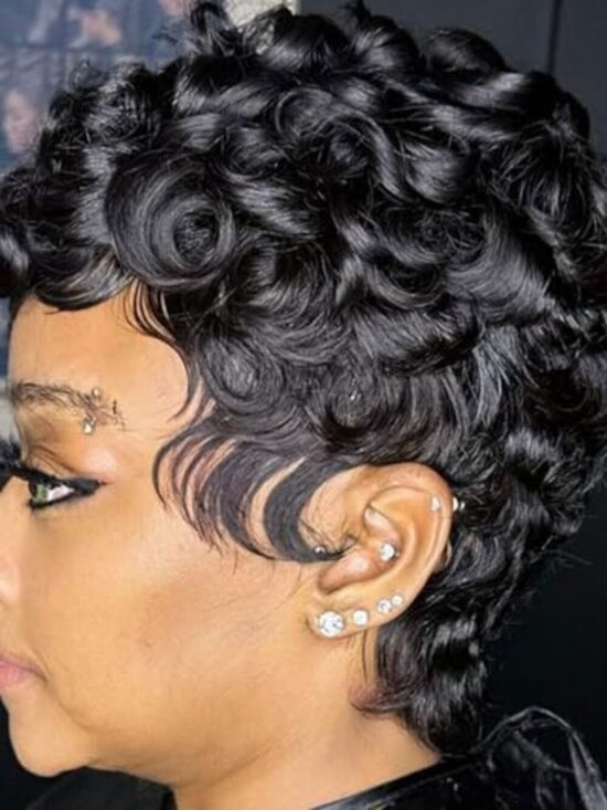 Short Curly Wigs for Black Women Synthetic Black Short Wigs main image 5